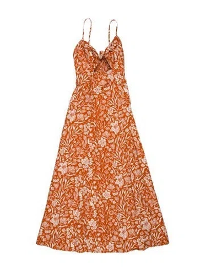Pre-owned Pixie Market Floral Print Long Dress In Orange