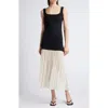 Pixie Market Gia Chiffon Hem Tank Dress Black/white In Black