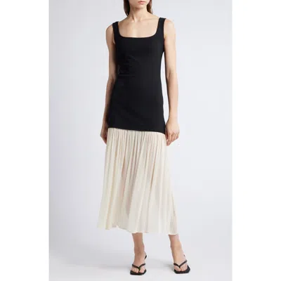 PIXIE MARKET PIXIE MARKET GIA PLEATED MIXED MEDIA MIDI TANK DRESS