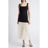 Pixie Market Gia Chiffon Hem Tank Dress Black/white In Black