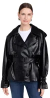 Pixie Market Leather Crop Trench Jacket Black In Black