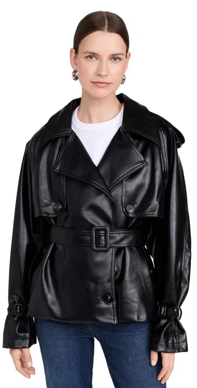 PIXIE MARKET LEATHER CROP TRENCH JACKET BLACK