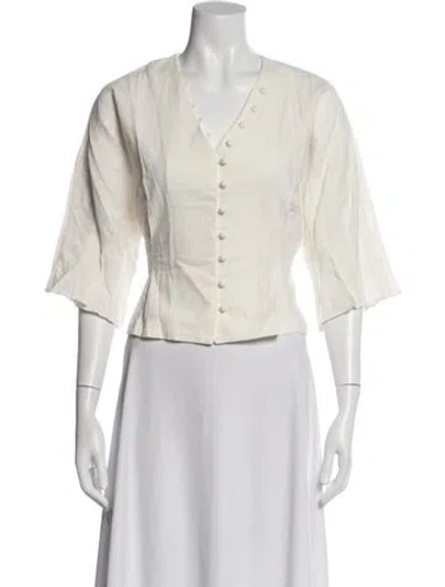 Pre-owned Pixie Market Linen V-neck Blouse In White