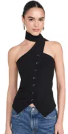 Pixie Market Mara Choker Neck Strap Button Top Black In Black