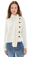Pixie Market Neck Scarf Asymmetric Button Sweater Ivory In Ivory