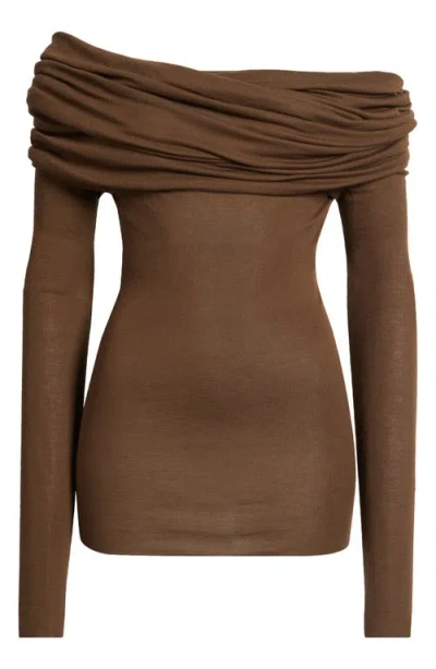 Pixie Market Off The Shoulder Top In Brown