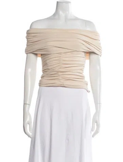 Pre-owned Pixie Market Off-the-shoulder Short Sleeve Top In Neutrals