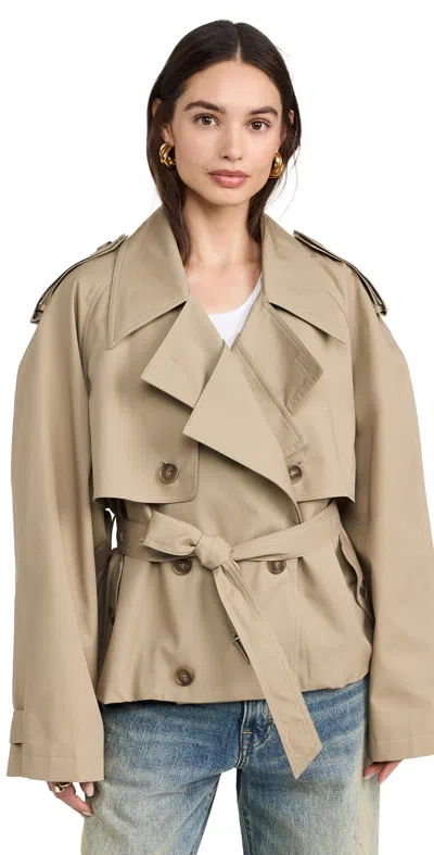 Pixie Market Oversized Cropped Trench Jacket Khaki In Brown