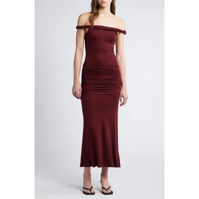Pixie Market Pamela Off-the-shoulder Knit Dress In Oxblood Red