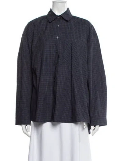 Pre-owned Pixie Market Plaid Print Long Sleeve Top In Blue