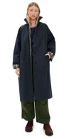 Pixie Market Reversible Plaid Trench Coat Navy In Blue