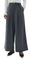 PIXIE MARKET SMOKING BELTED GREY WIDE LEG PANTS GREY