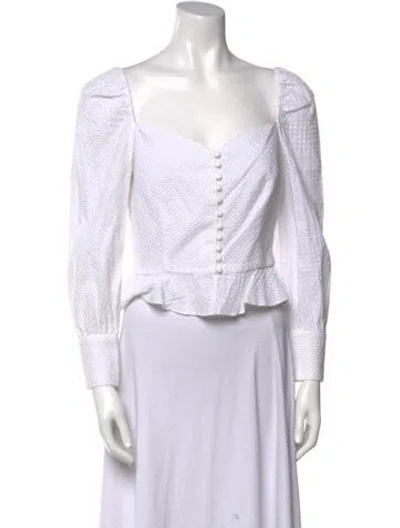 Pre-owned Pixie Market Square Neckline Long Sleeve Crop Top In White