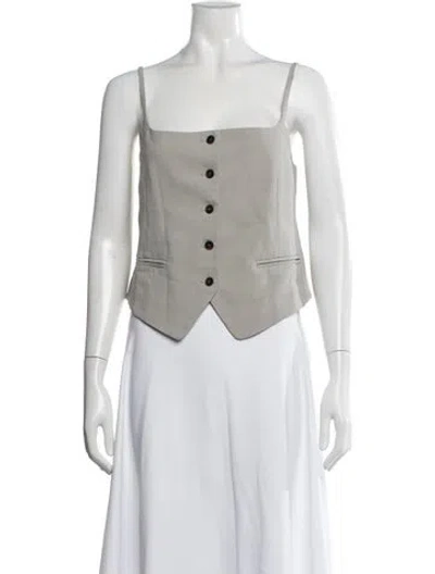 Pre-owned Pixie Market Square Neckline Sleeveless Button-up Top In Grey