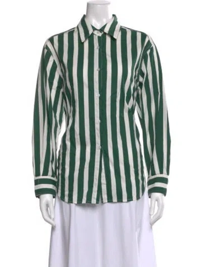Pre-owned Pixie Market Striped Long Sleeve Button-up Top In Green