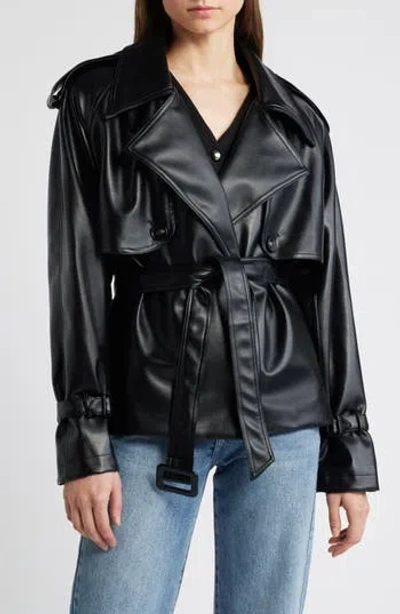PIXIE MARKET PIXIE MARKET TIE WAIST FAUX LEATHER TRENCH COAT