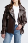 Pixie Market Tie Waist Faux Leather Trench Coat In Dark Brown