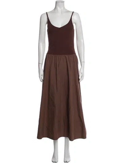 Pre-owned Pixie Market V-neck Long Dress In Brown