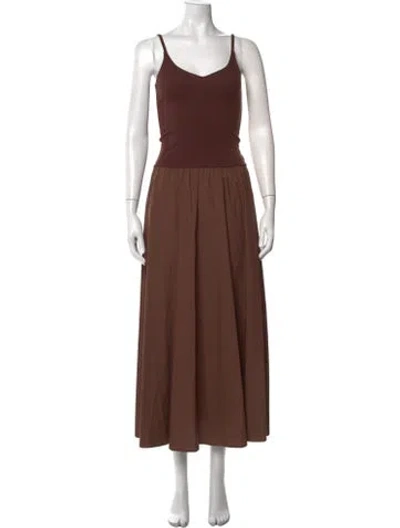 Pre-owned Pixie Market V-neck Long Dress In Brown