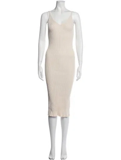 Pre-owned Pixie Market V-neck Midi Length Dress In Neutrals
