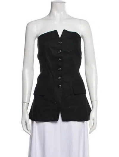 Pre-owned Pixie Market V-neck Sleeveless Button-up Top In Black