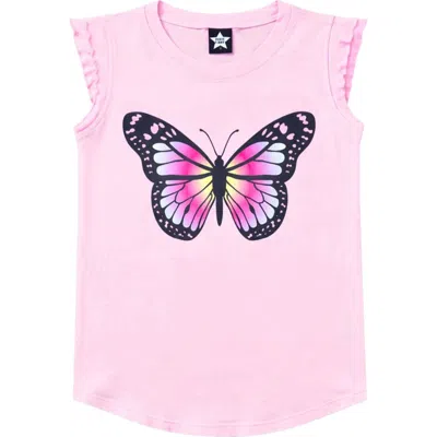 Pixielane Kids' Flutter Sleeve Shirttail Top In Pink