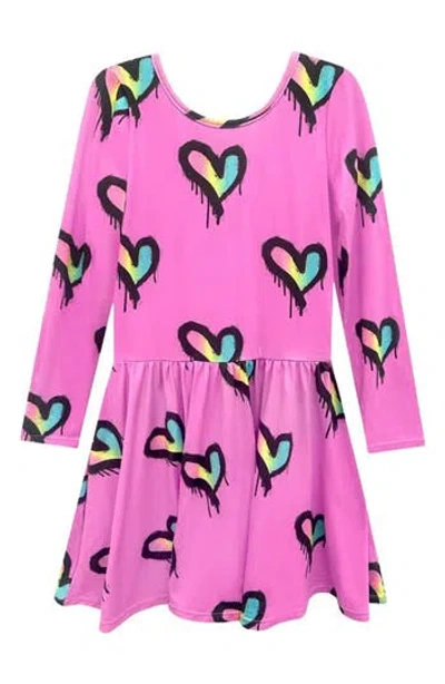 Pixielane Kids' Long Sleeve Be Happy Dress In Pink