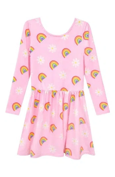 Pixielane Kids' Long Sleeve Be Happy Dress In Pink