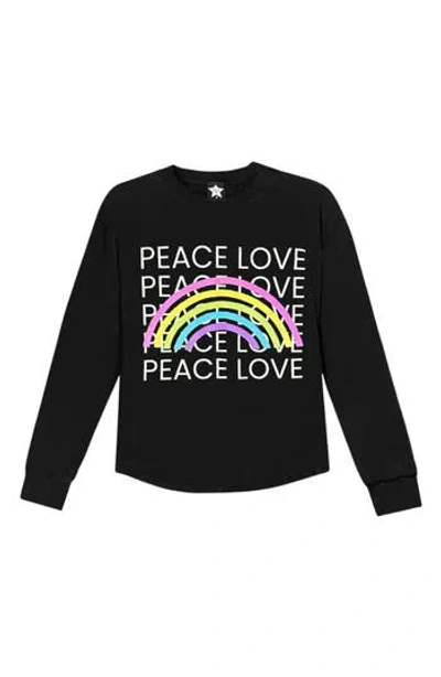 Pixielane Kids' Peace Love Rainbow Graphic Long Sleeve Tee In Black