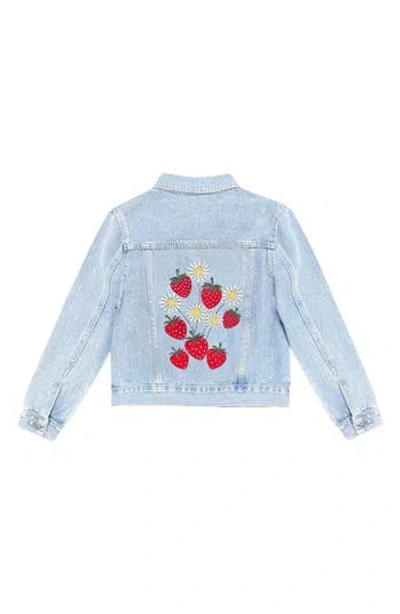 Pixielane Kids' Strawberry Denim Jacket In Blue