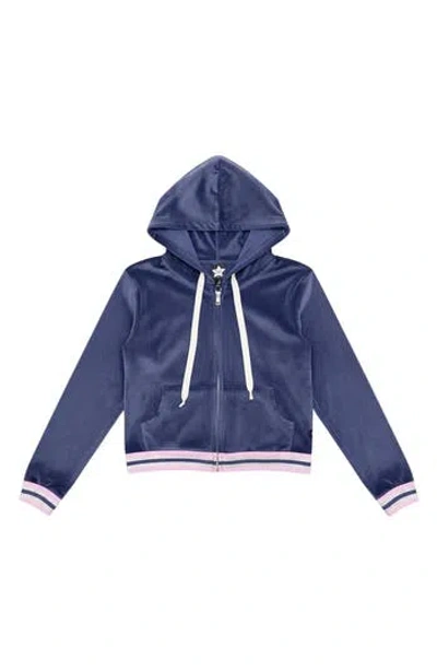 Pixielane Kids' Velour Cropped Full Zip Hoodie In Blue