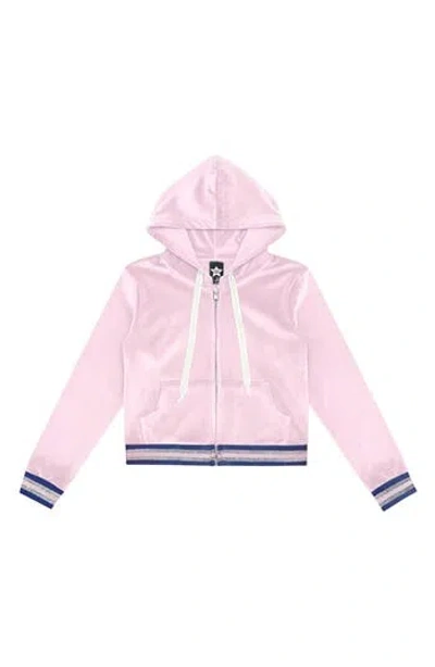 Pixielane Kids' Velour Cropped Full Zip Hoodie In Pink
