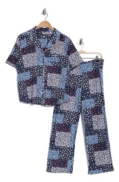 Pj Couture Patchwork Notch Collar Pajamas In Navy