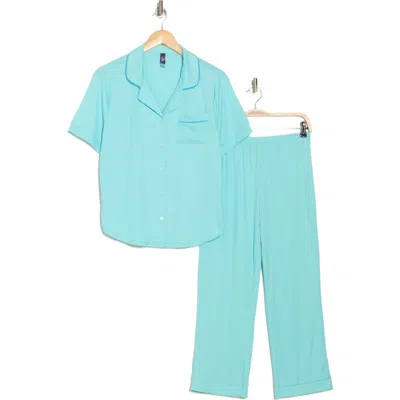 Pj Couture Rib Scallop Trim Pajamas In Teal