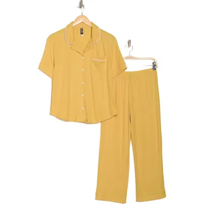 Pj Couture Rib Scallop Trim Pajamas In Yellow