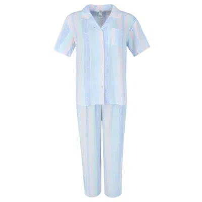 Pj Couture Women's Multi Stripe Notch Short Sleeve Pajama Set In Purple