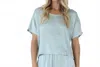 Pj Harlow Perla Satin Crew Neck Three Quarter Sleeve Top In Sage In Blue