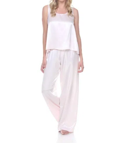 Pj Harlow Babe Satin Cami With Pleated Front And Adjustable Straps In Blush In White