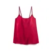 Pj Harlow Daisy Satin Tank With Braided Straps & Elastic Back In Red In Pink