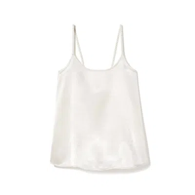 Pj Harlow Daisy Satin Tank With Braided Straps & Elastic Back In Pearl In White