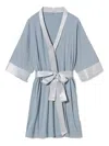 Pj Harlow Dreamwear Satin-trimmed Robe In Blue