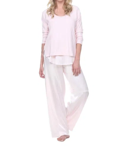 Pj Harlow Frankie Rib Long Sleeve V-neck With Side Slits In Blush In White