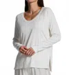 Pj Harlow Frankie Ribbed Long Sleeve Side Slit Tee In Pearl In Neutral
