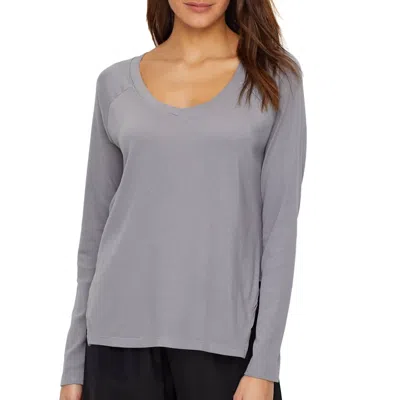 Pj Harlow Frankie Ribbed Long Sleeve With Side Slit In Dark Silver In Multi
