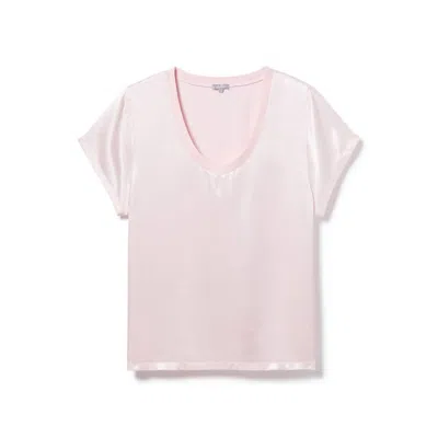 Pj Harlow Gianna Satin V Neck Tee In Blush In Gold