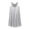 Pj Harlow Jessica Satin Knee Length Gown With Pleated Back In Dark Silver In Grey