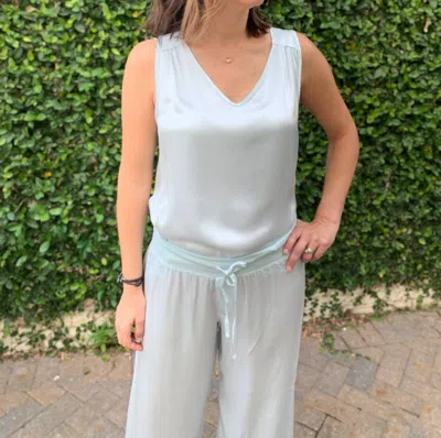 Pj Harlow Jill V-neck Satin Tank Top In Morning Blue