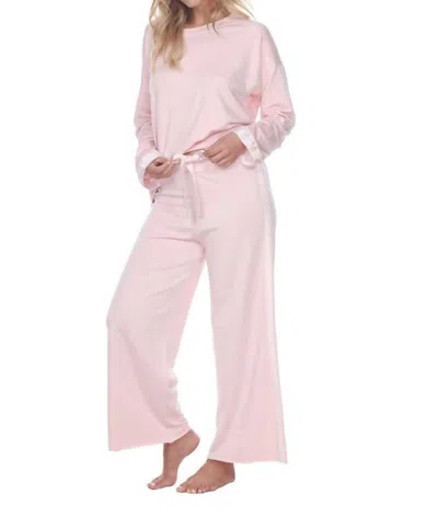 Pj Harlow Kimber Crop French Terry Wide Leg Crop Pant With Satin Stripes In Blush In Gold