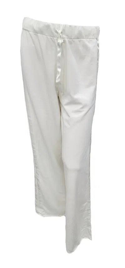 Pj Harlow Kimber Long French Terry Wide Leg Pant With Satin Stripes In Pearl In White