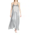Pj Harlow Monrow Satin Long Nightgown With Gathered Back In Dark Silver In Silver